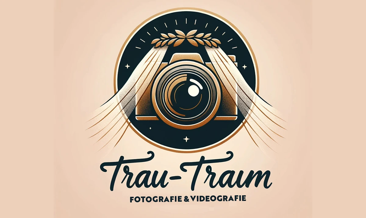 Ein erfahrener Hochzeitsfotograf / Fotografinnen Logo "Trau-Traum" und "Fotografie & Videografie" steht unter dem Logo.